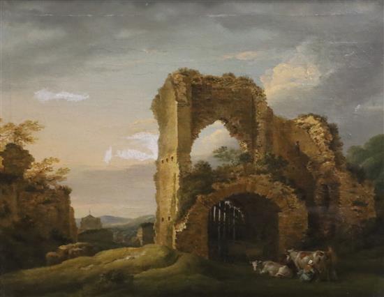 Micheal Angelo Rooker (1743-1801) Part of Pevensey Castle and Strand Gate, Winchelsea 13 x 16.5in.